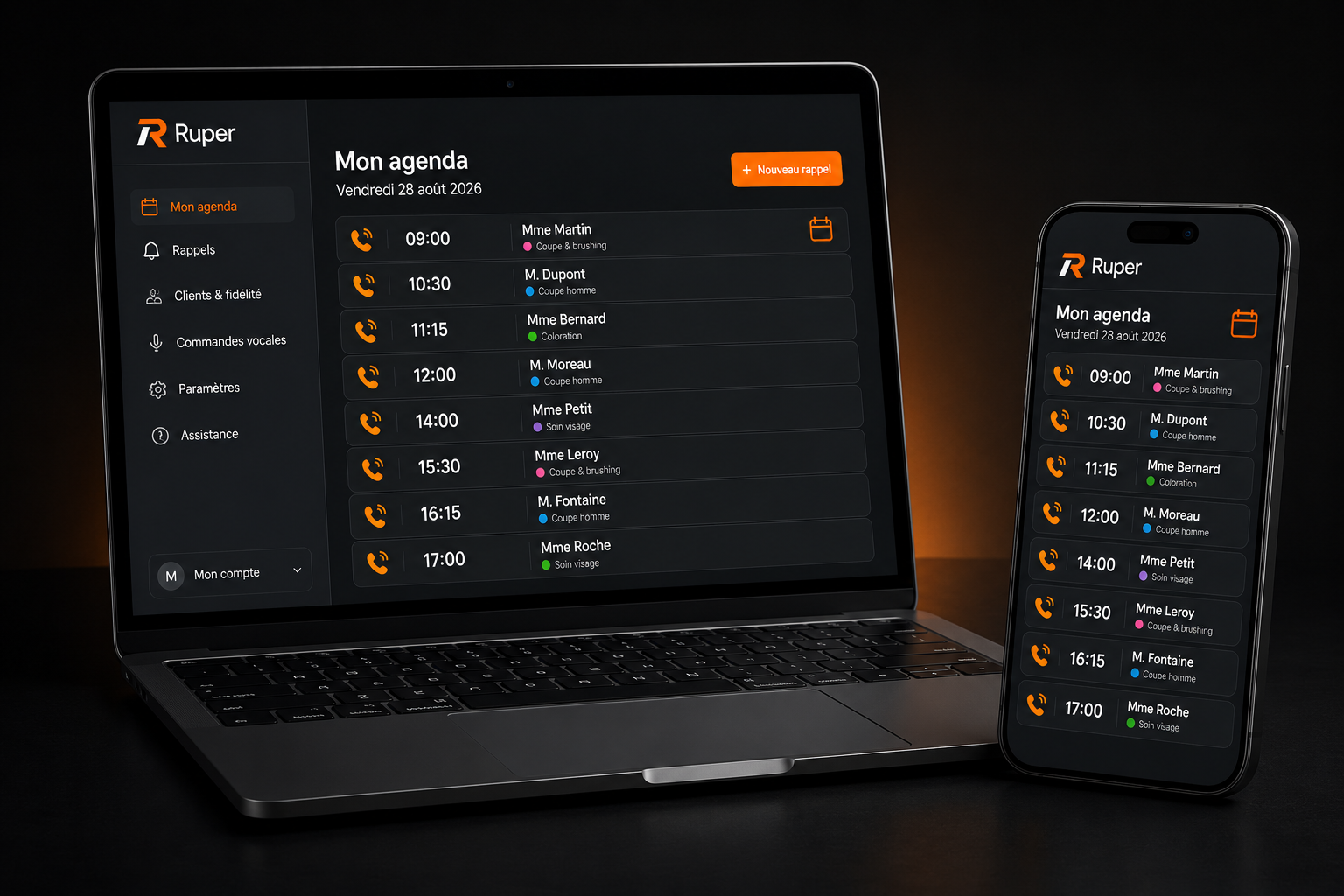 Rappels de rendez-vous Ruper sur mobile.